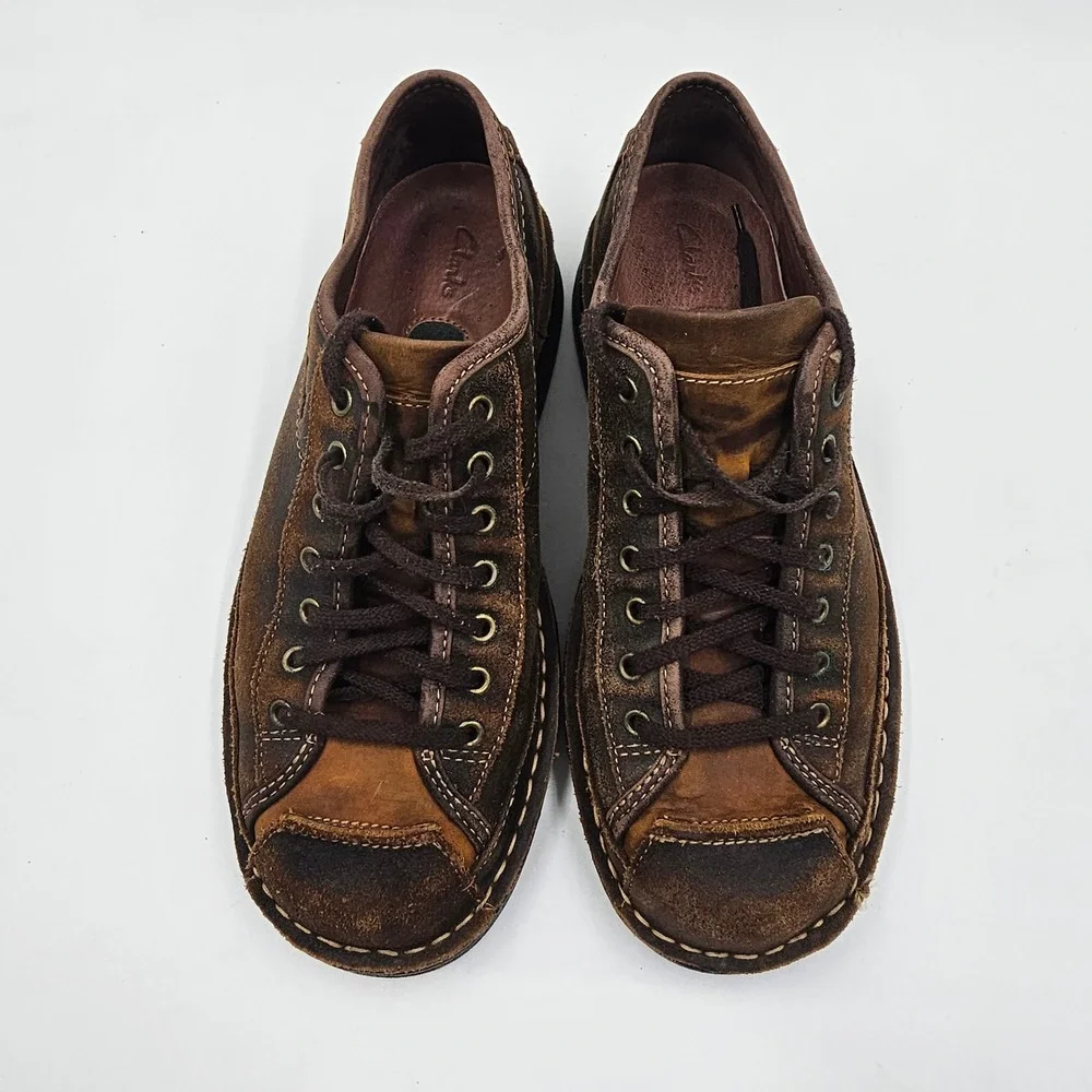 Clarks Mens 9.5M Brown Suede Leather Lace Up Low Top Casual Shoes
